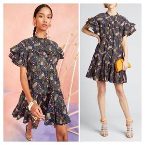 Ulla Johnson Leonie Ruffle Mini Dress in Army Green Size 6